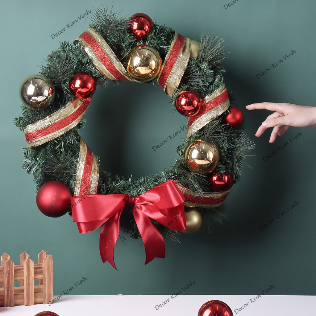 Vòng Hoa D153 50CM Trang Trí Noel Kèm Đèn, Vòng Nguyệt Quế Trang Trí Noel Kèm Đèn