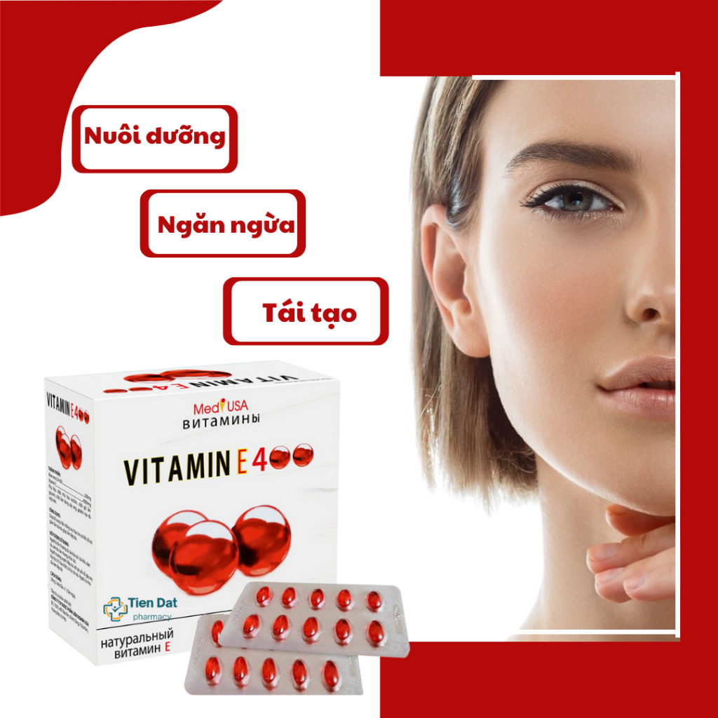 Vitamin E đỏ 4000mcg, Aloe vera 500mg - Giúp đẹp da, giảm lão hóa, trắng da