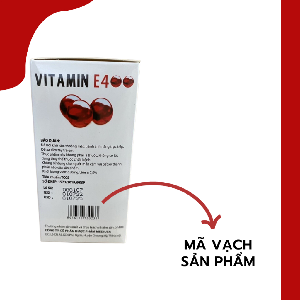Vitamin E đỏ 4000mcg, Aloe vera 500mg - Giúp đẹp da, giảm lão hóa, trắng da