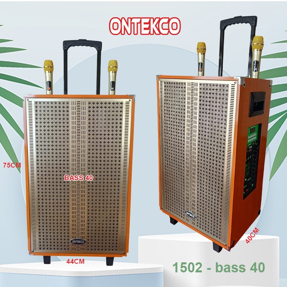 Loa kéo karaoke Ontekco 1502 bass 40 vỏ gỗ tặng kèm 2 mic, âm thanh sắc nét chống hú, mặt lưới kim loại, BH 12 tháng