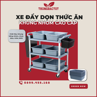 Xe Đẩy Thu Dọn Thức Ăn 3 Tầng Bằng Nhựa Khung Nhôm Cao Cấp Nhiều Size