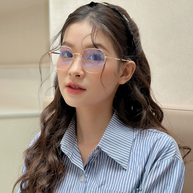 Kính vuông mắt to nam nữ LILYEYEWEAR càng cốt kim loại thanh mảnh nhẹ nhàng nhiều màu 30023