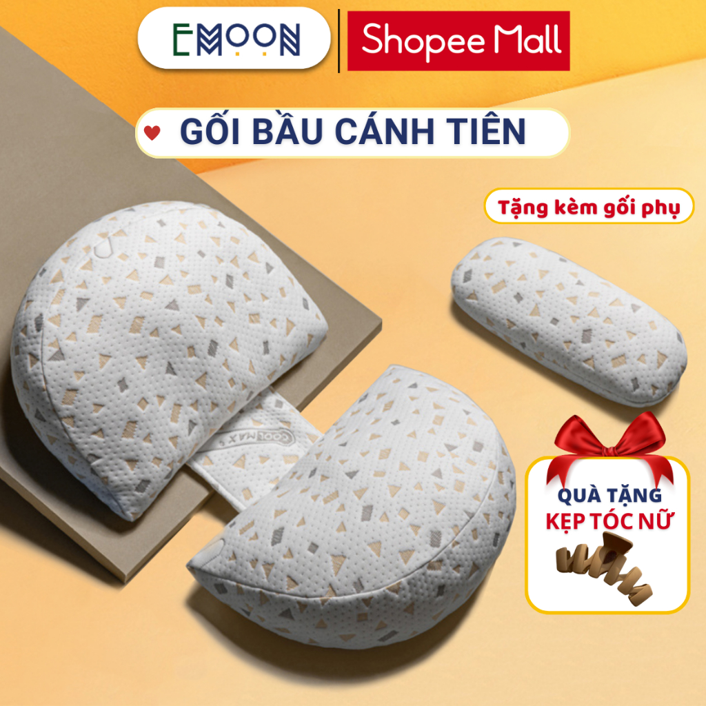 Gối bà bầu cánh tiên EMOON cao cấp tặng kèm gối phụ giúp nâng đỡ bụng, chống mỏi lưng, giảm tình trạng đau lưng cho mẹ