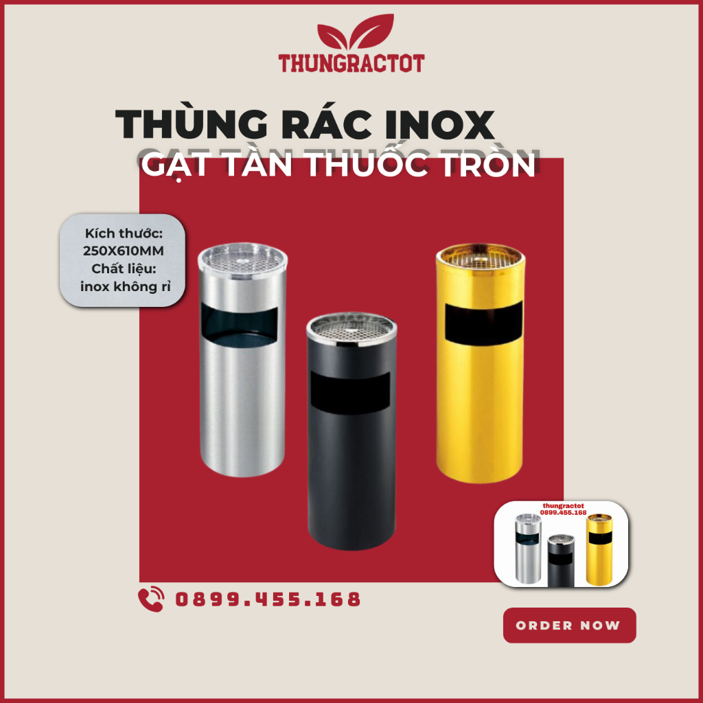 Thùng rác gạt tàn , thùng rác gạt tàn thuốc , thùng rác inox tròn có gạt tàn