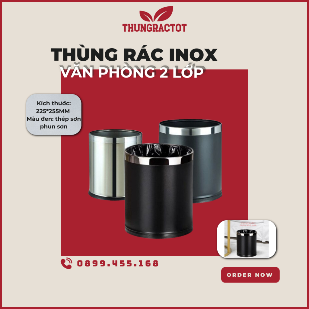 Thùng rác inox tròn 2 lớp đen