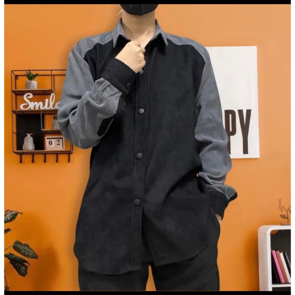 Áo sơ mi dài tay nam nữ dáng rộng vải nhung tăm phối màu rất đẹp