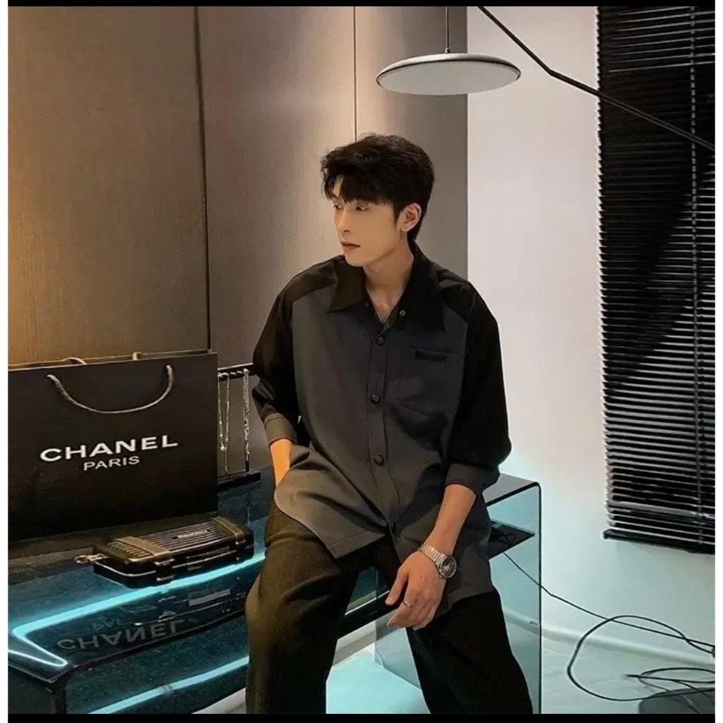 Áo sơ mi dài tay nam nữ dáng rộng vải nhung tăm phối màu rất đẹp