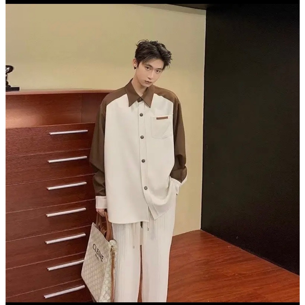 Áo sơ mi dài tay nam nữ dáng rộng vải nhung tăm phối màu rất đẹp