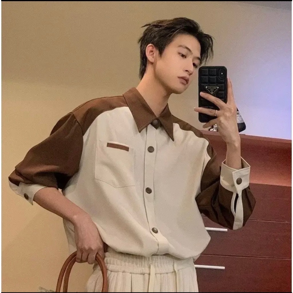 Áo sơ mi dài tay nam nữ dáng rộng vải nhung tăm phối màu rất đẹp