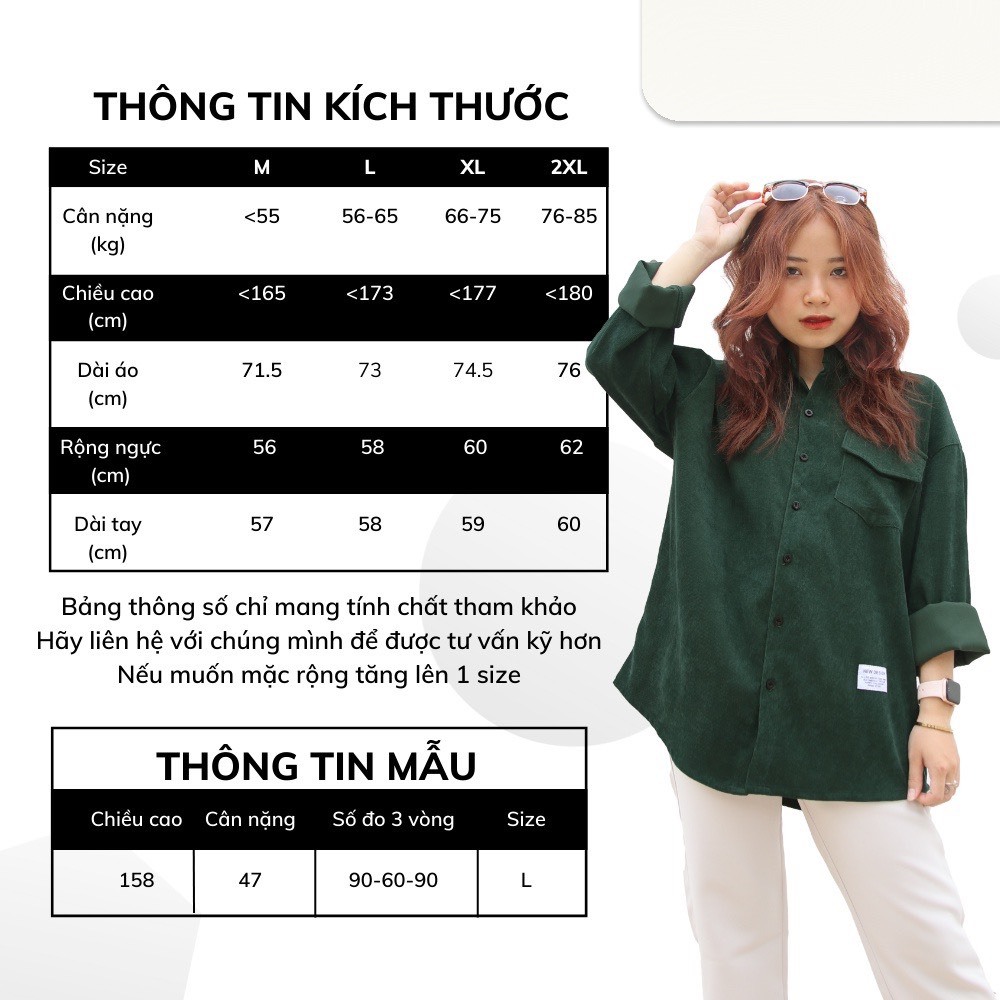 Áo sơ mi dài tay nam nữ dáng rộng vải nhung tăm phối màu rất đẹp