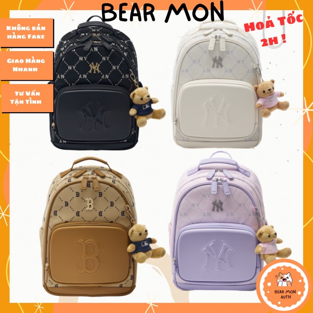 Balo MLB Diamond monogram round new school school bag New York Yankees Boston Red Sox 7Abkmd34N màu đen trắng nâu tím