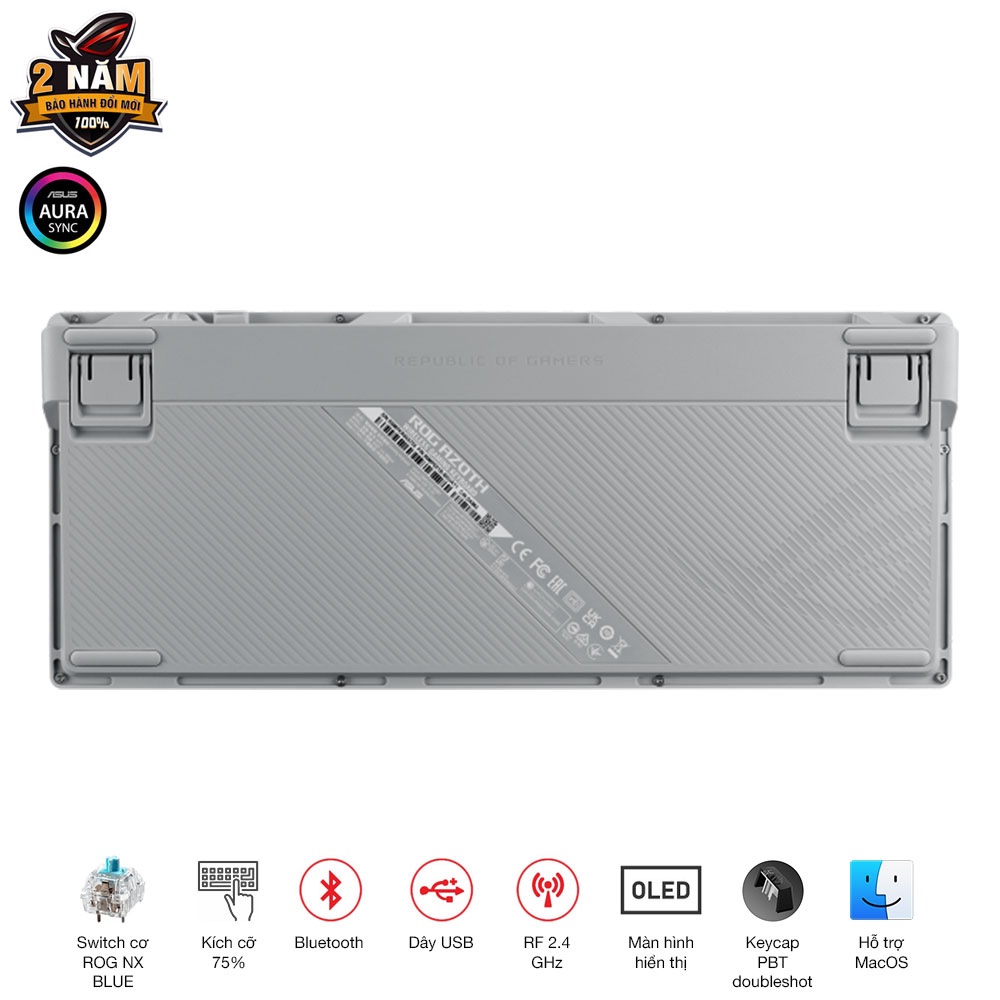 Bàn phím cơ custom không dây ASUS ROG AZOTH , kích thước 75%, ROG NX Switch, Màn hình OLED,Hot-Swap