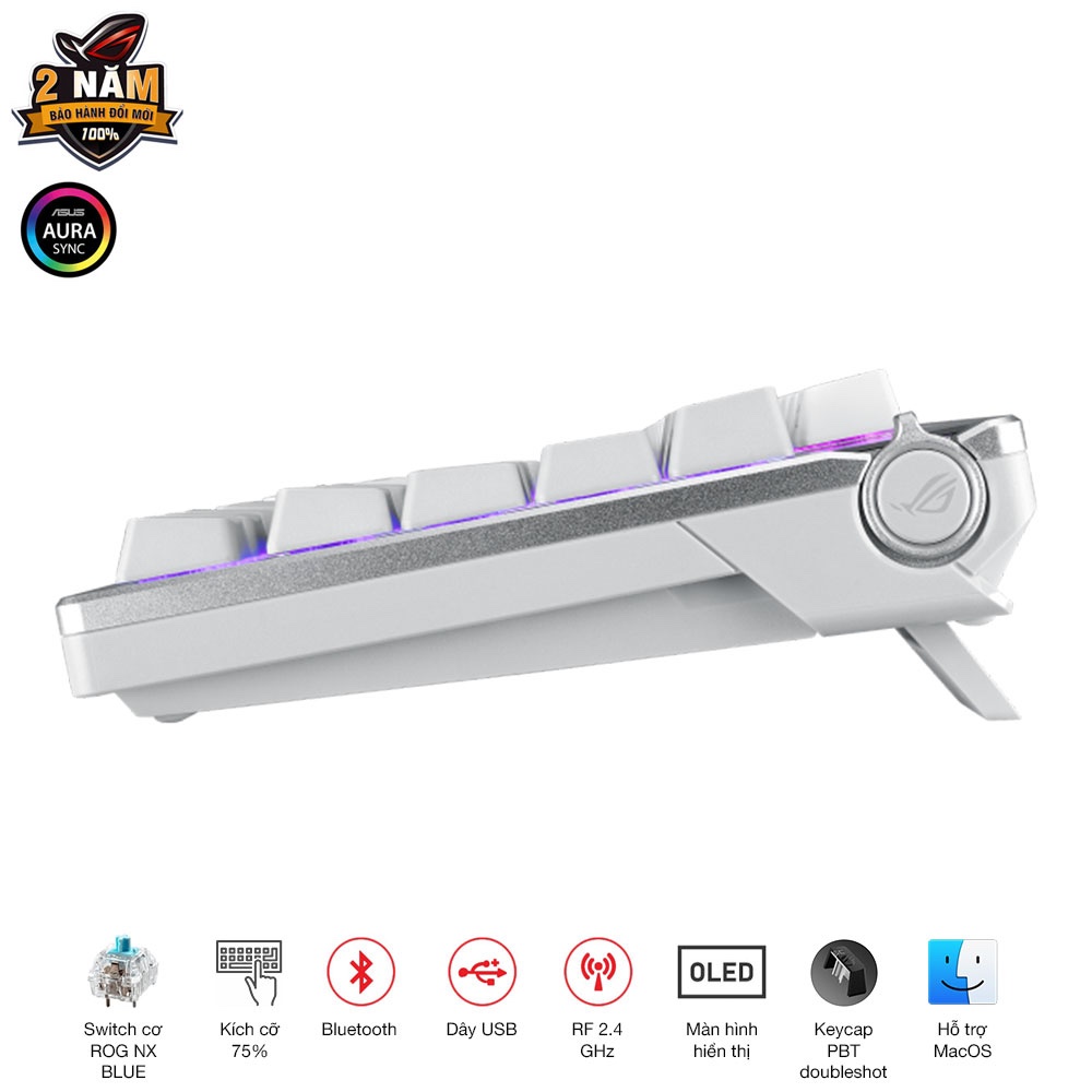 Bàn phím cơ custom không dây ASUS ROG AZOTH , kích thước 75%, ROG NX Switch, Màn hình OLED,Hot-Swap
