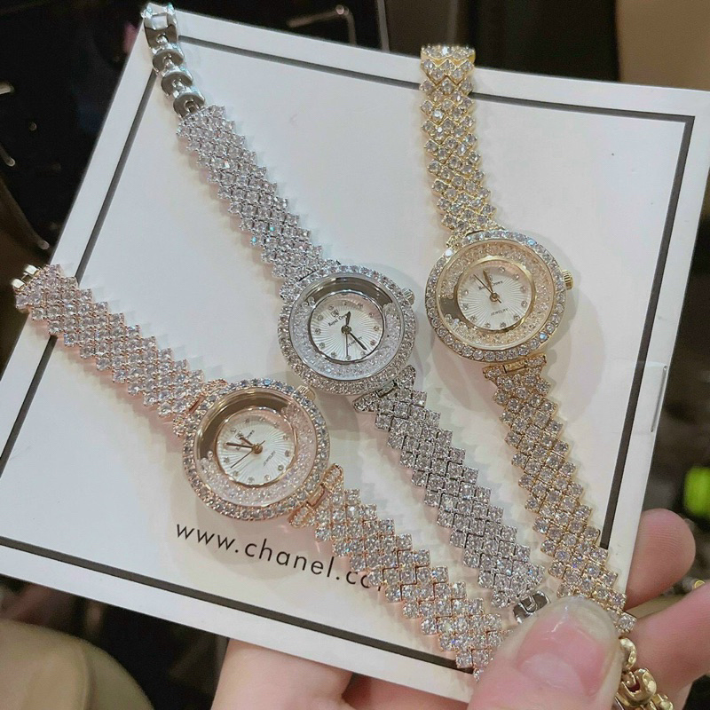 Đồng hồ nữ Royal Crown 2606 mặt tròn Đính đá dây kim loại chính hãng