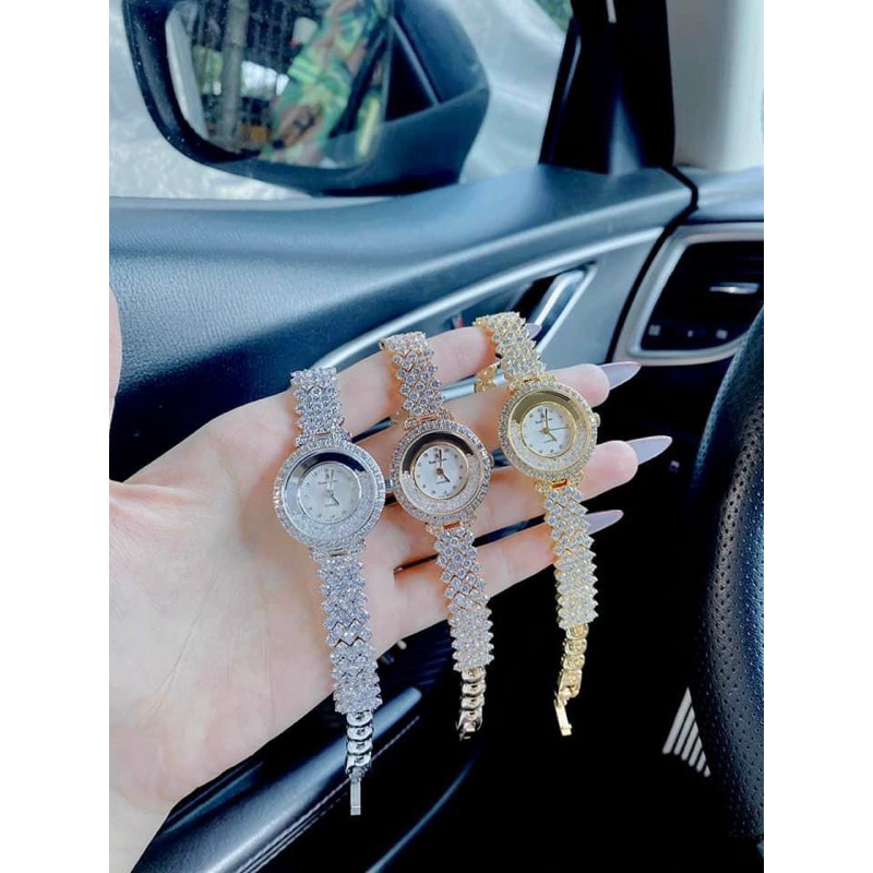 Đồng hồ nữ Royal Crown 2606 mặt tròn Đính đá dây kim loại chính hãng