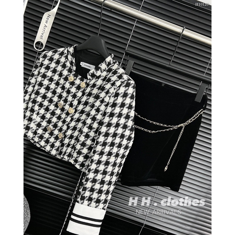 Set Áo Dạ 2 Lớp Khuy Đồng Mix Quần Nhung Kèm Dây Xích