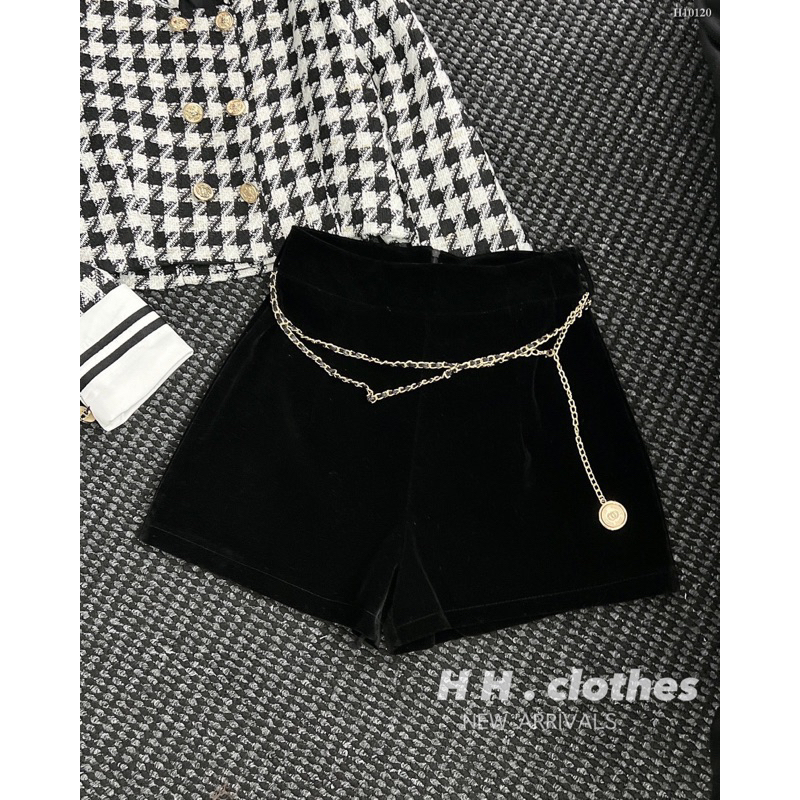 Set Áo Dạ 2 Lớp Khuy Đồng Mix Quần Nhung Kèm Dây Xích