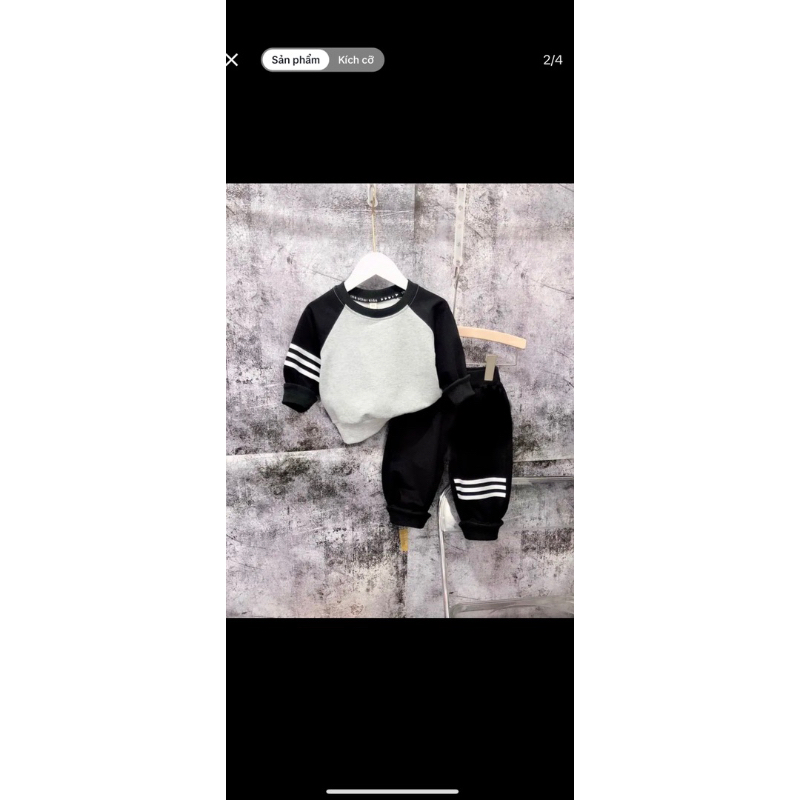 Bộ quần áo kẻ 3 vạch chất Nỉ ép 14-25kg thu đông dài tay cho bé trai, bé gái