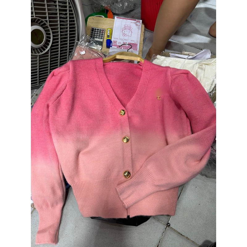 Áo Len Cardigan hồng loang