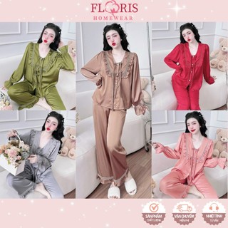 Đồ bộ tiểu thư tay dài lụa latin tơ tằm mịn mát pizama floris homewear mặc nhà cao cấp