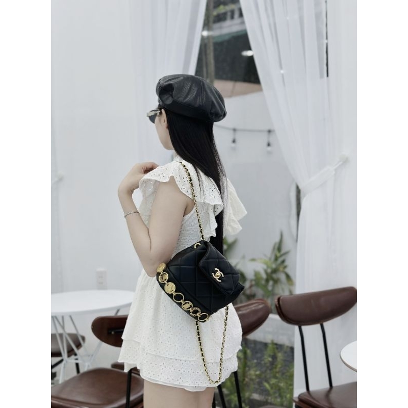 Balo mini hobo xích charm vòng ô trám mới nhất 18cm