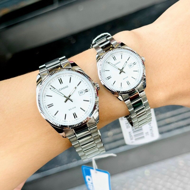 Đồng hồ kim nam nữ dây thép Casio MTP 1302D full silver