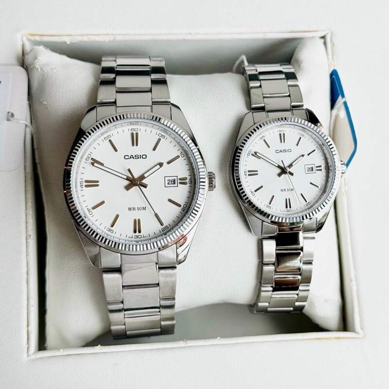 Đồng hồ kim nam nữ dây thép Casio MTP 1302D full silver