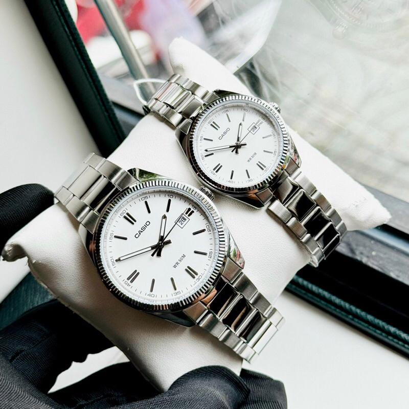 Đồng hồ kim nam nữ dây thép Casio MTP 1302D full silver