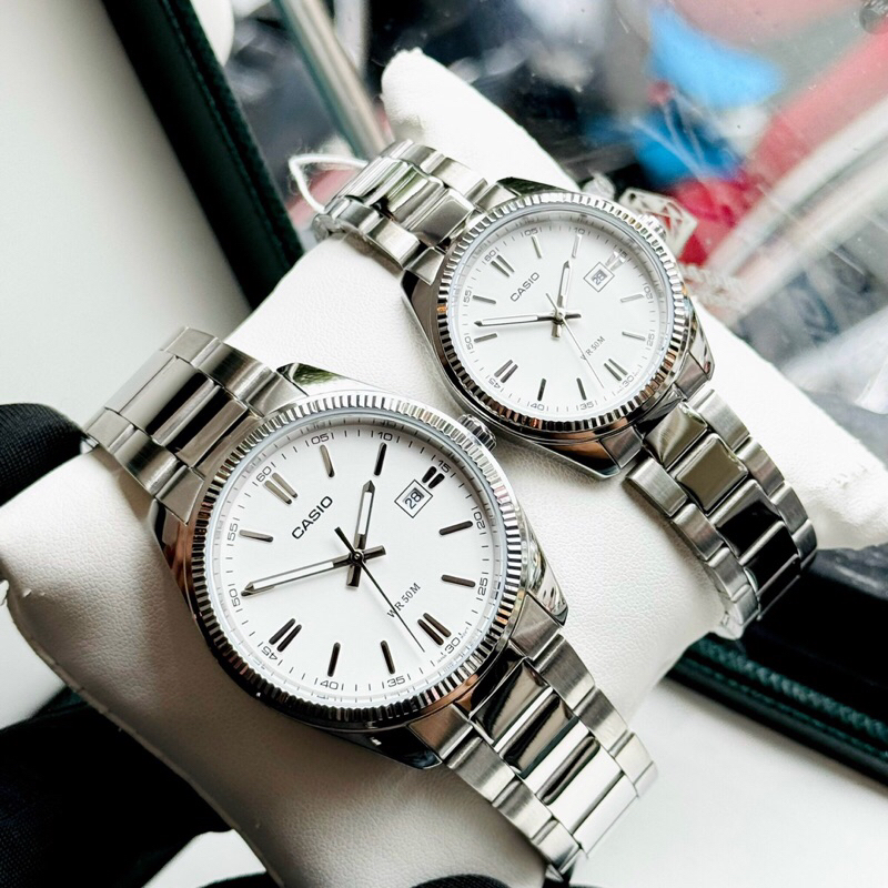 Đồng hồ kim nam nữ dây thép Casio MTP 1302D full silver