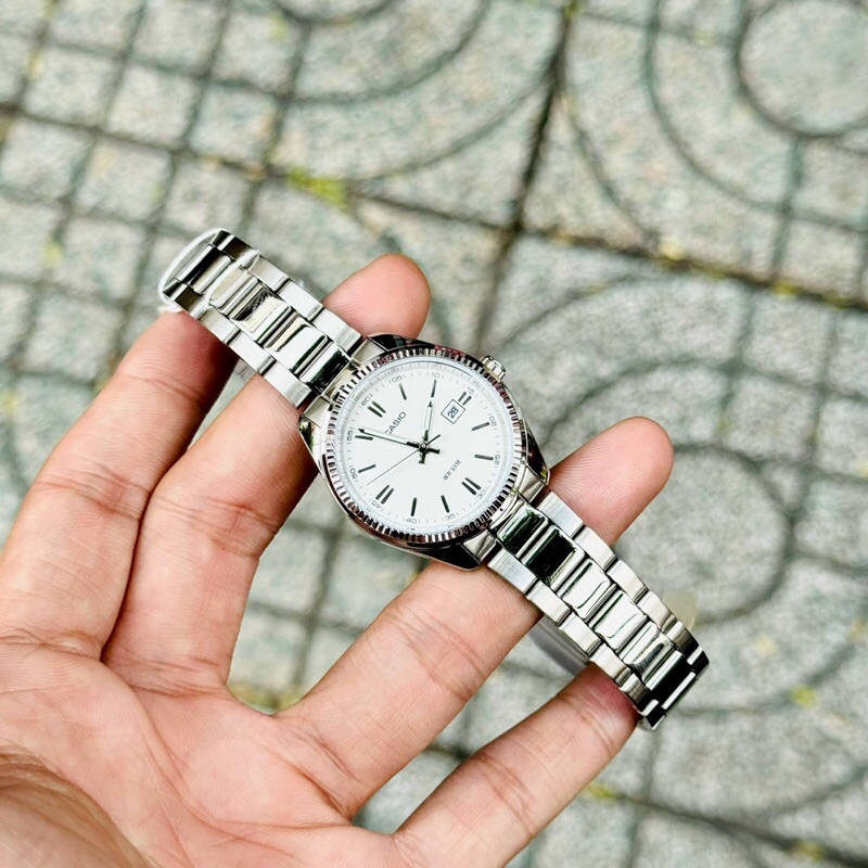 Đồng hồ kim nam nữ dây thép Casio MTP 1302D full silver