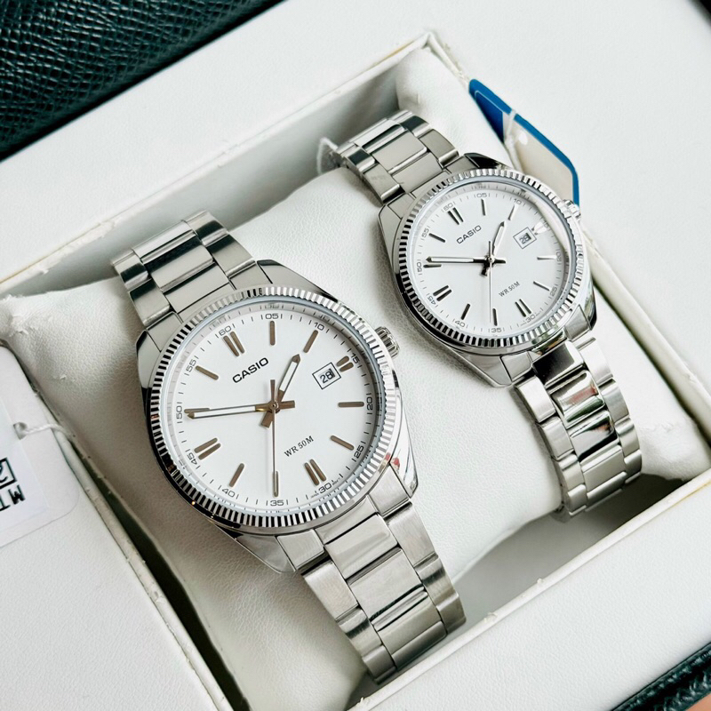 Đồng hồ kim nam nữ dây thép Casio MTP 1302D full silver