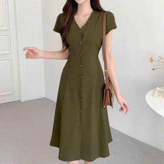 Đầm váy freesize cổ V form dài thắt eo 2 màu