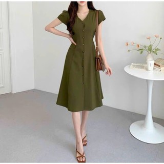 Đầm váy freesize cổ V form dài thắt eo 2 màu