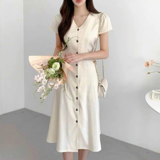 Đầm váy freesize cổ V form dài thắt eo 2 màu