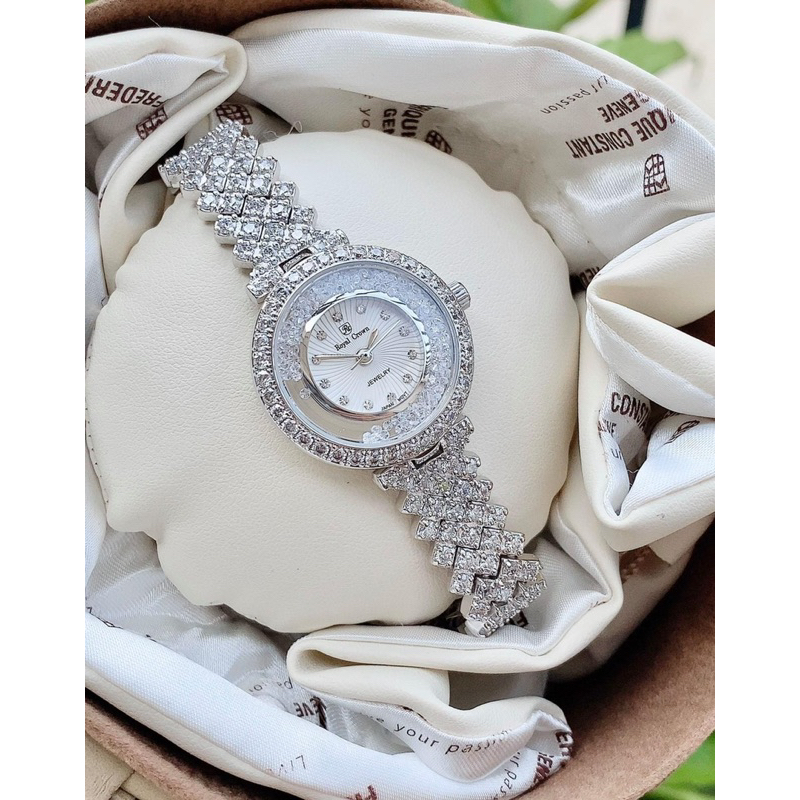 Đồng hồ nữ Royal Crown 2606 mặt tròn Đính đá dây kim loại chính hãng