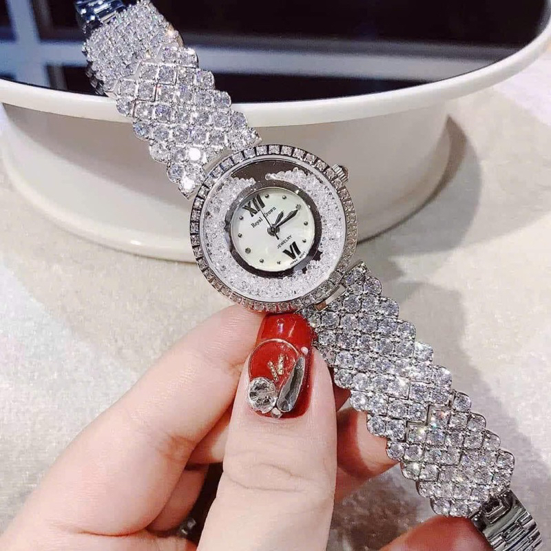 Đồng hồ nữ Royal Crown 2606 mặt tròn Đính đá dây kim loại chính hãng