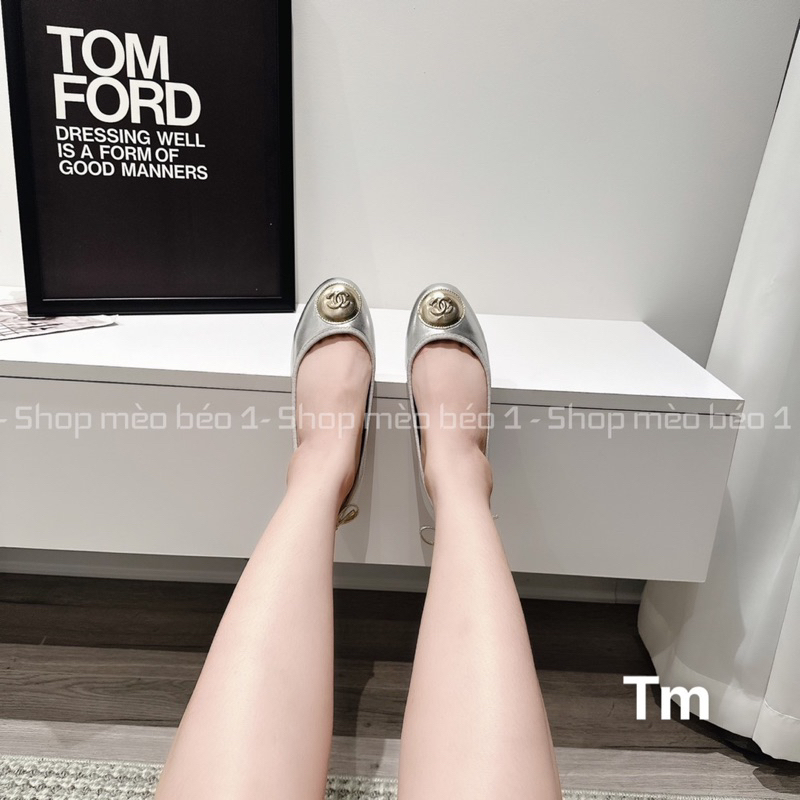 Giày búp bê khoá tròn đế bệt nơ sau fullbox