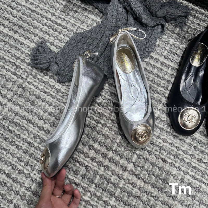 Giày búp bê khoá tròn đế bệt nơ sau fullbox