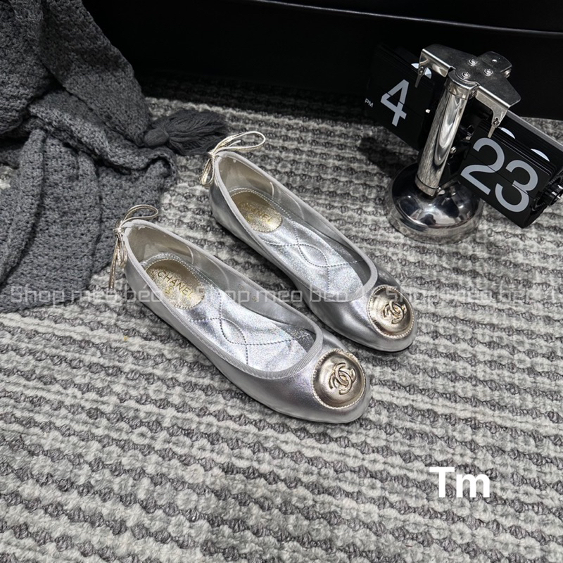 Giày búp bê khoá tròn đế bệt nơ sau fullbox