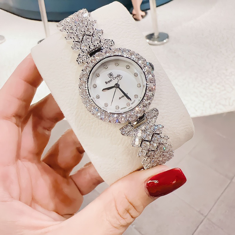 Đồng hồ nữ Royal Crown 6305 mặt tròn đính đá dây kim loại chính hãng