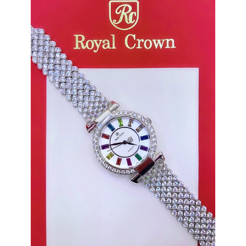 Đồng hồ nữ Royal Crown 4604 mặt tròn đính đá màu dây kim loại chính hãng
