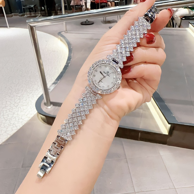 Đồng hồ nữ Royal Crown 6305 mặt tròn đính đá dây kim loại chính hãng