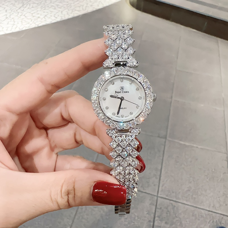Đồng hồ nữ Royal Crown 6305 mặt tròn đính đá dây kim loại chính hãng