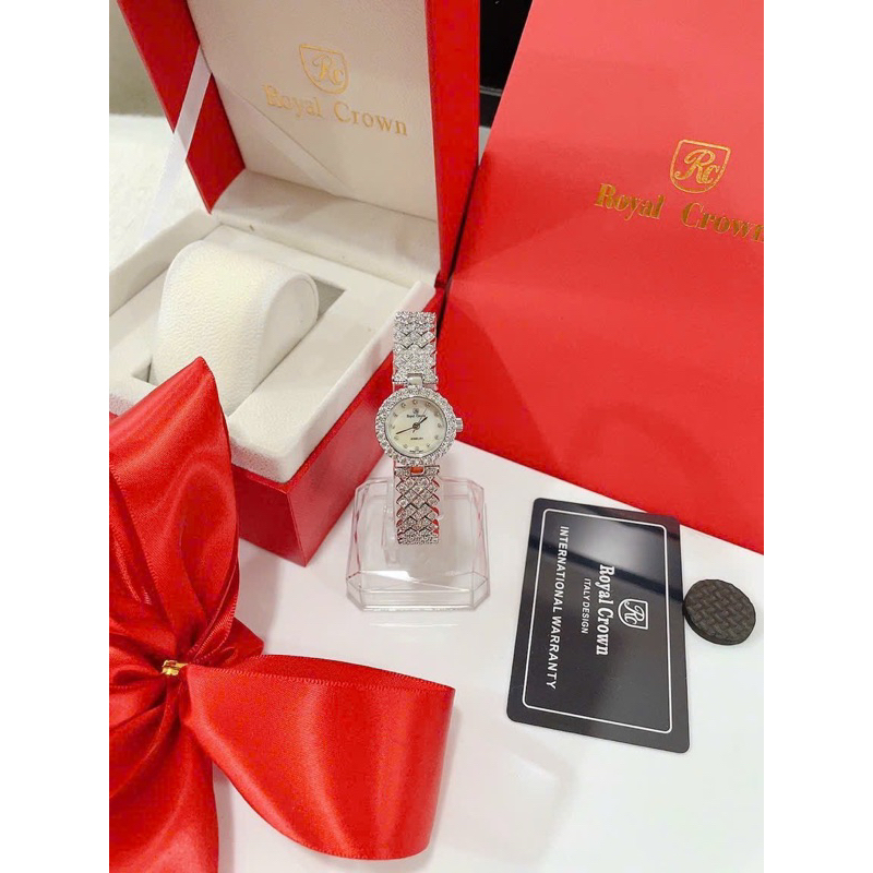 Đồng hồ nữ Royal Crown 6305 mặt tròn đính đá dây kim loại chính hãng