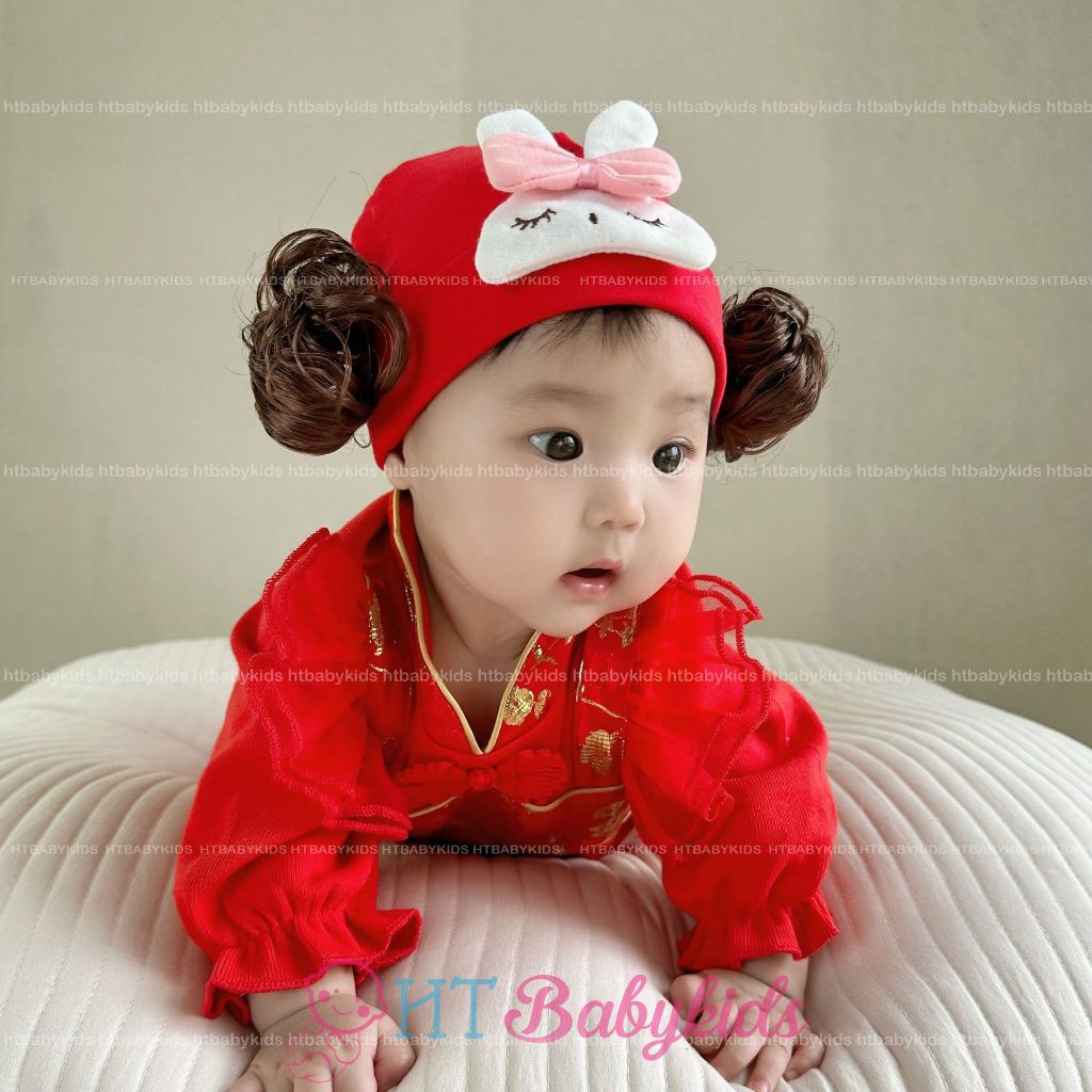 - Băng Đô Turban Cho Bé Gái Tóc Giả Hai Bên Ren Nơ Trắng- Đủ Size Cho Bé Sơ Sinh TẾT