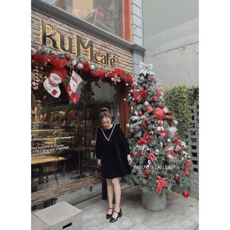 🩸 Đầm Nhung Viền Bèo 60-90kg ✅ Bigsize Rin Heo