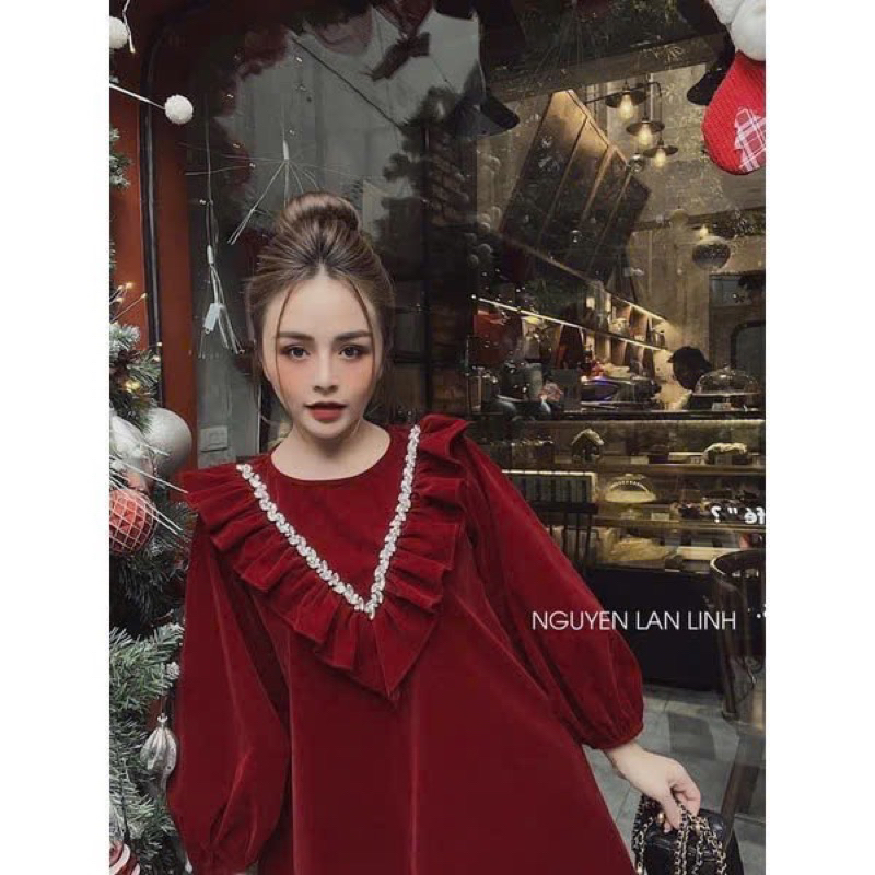 🩸 Đầm Nhung Viền Bèo 60-90kg ✅ Bigsize Rin Heo