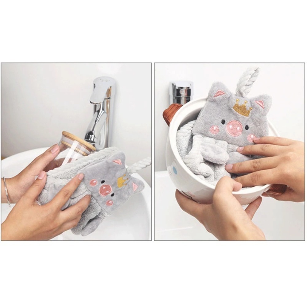 Khăn Lau Tay Nhà Bếp Hình Thú Có Lỗ Treo - Khăn Lau Bát, Chén, Đũa Treo Nhà Bếp Siêu Thấm Hút