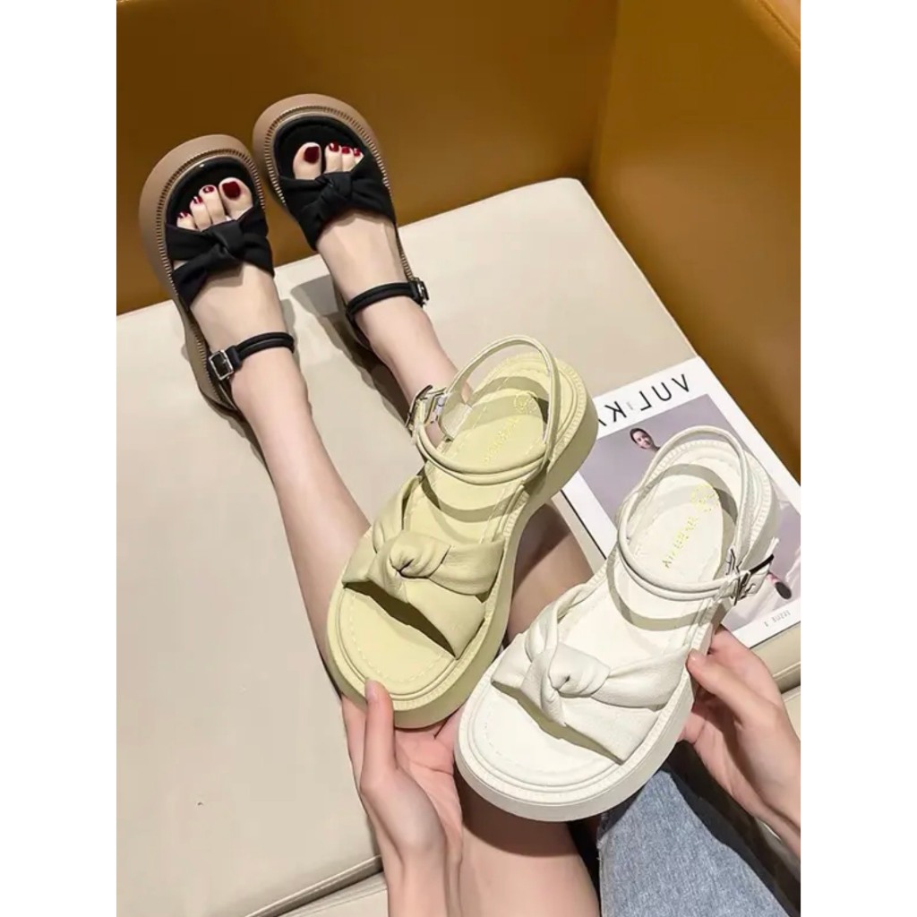 Giày Sandal nữ, dép sandal nữ quai thắt nút khóa cài đế su 4PH êm chân cực xinh