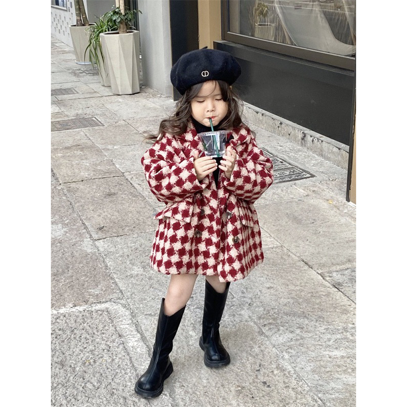 12-23kg  áo khoác dạ dáng dài cho bé gái